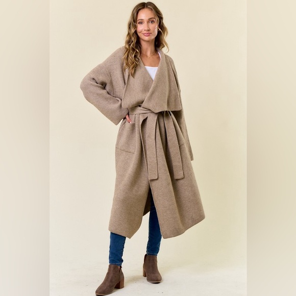on blue Sweaters - NEW- Ribbed Belted Sweater Cardigan Jacket by OnBlue